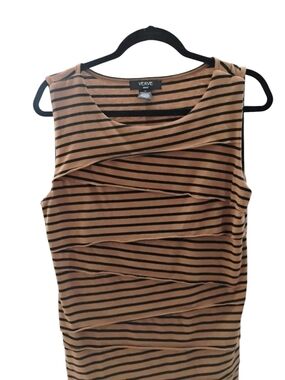 Verve Ami Taupe and Black Striped Layered Sleeveless Blouse SZ L